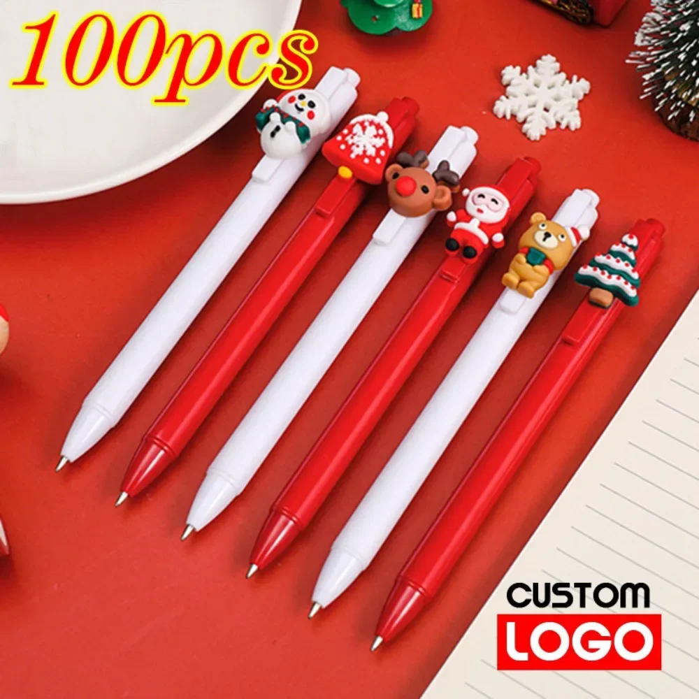 100pcs Christmas Gift Pen Custom Logo Neutral Signature Pen Lettering Engraved Name Office Stationery Ballpoint Pen