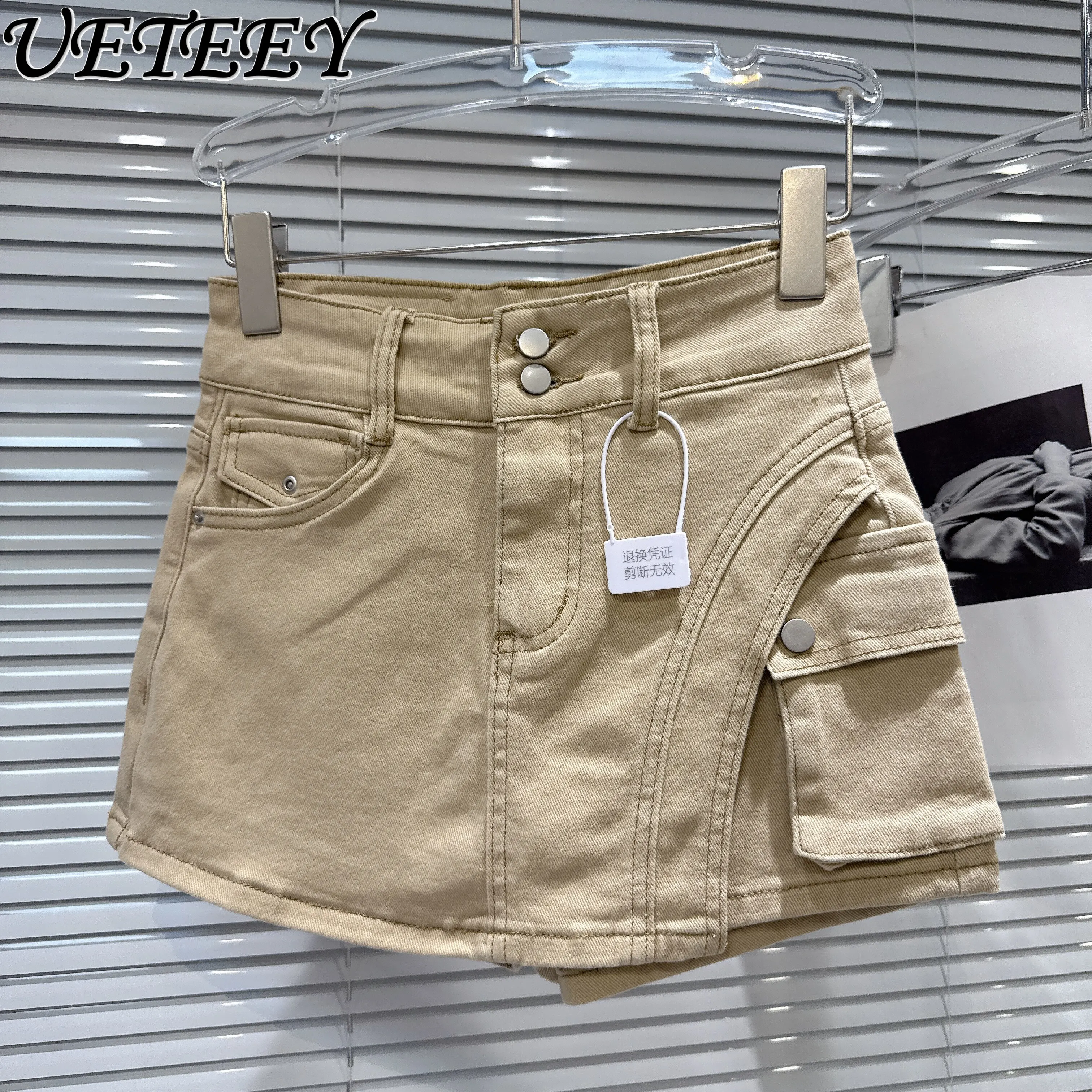 

Новые летние шорты-юбка 2026 с эластичным поясом, асимметричные мини-юбки-кюлоты, джинсовые шорты с диагональными карманами для стильных и дерзких девушек