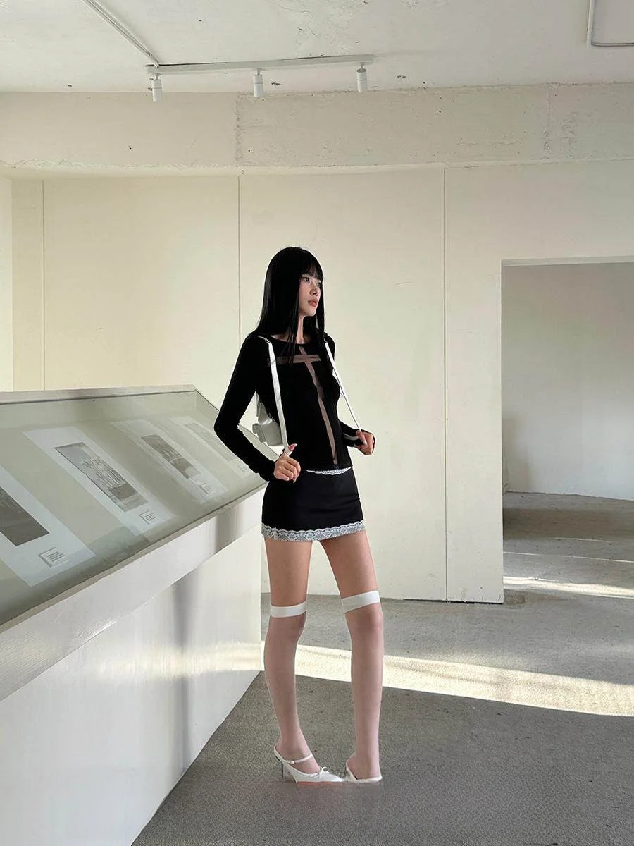 

Женская короткая юбка VENUIE с низкой талией, цветными блоками и кружевной отделкой, французский дизайн, утягивающая, дышащая, приятная для кожи