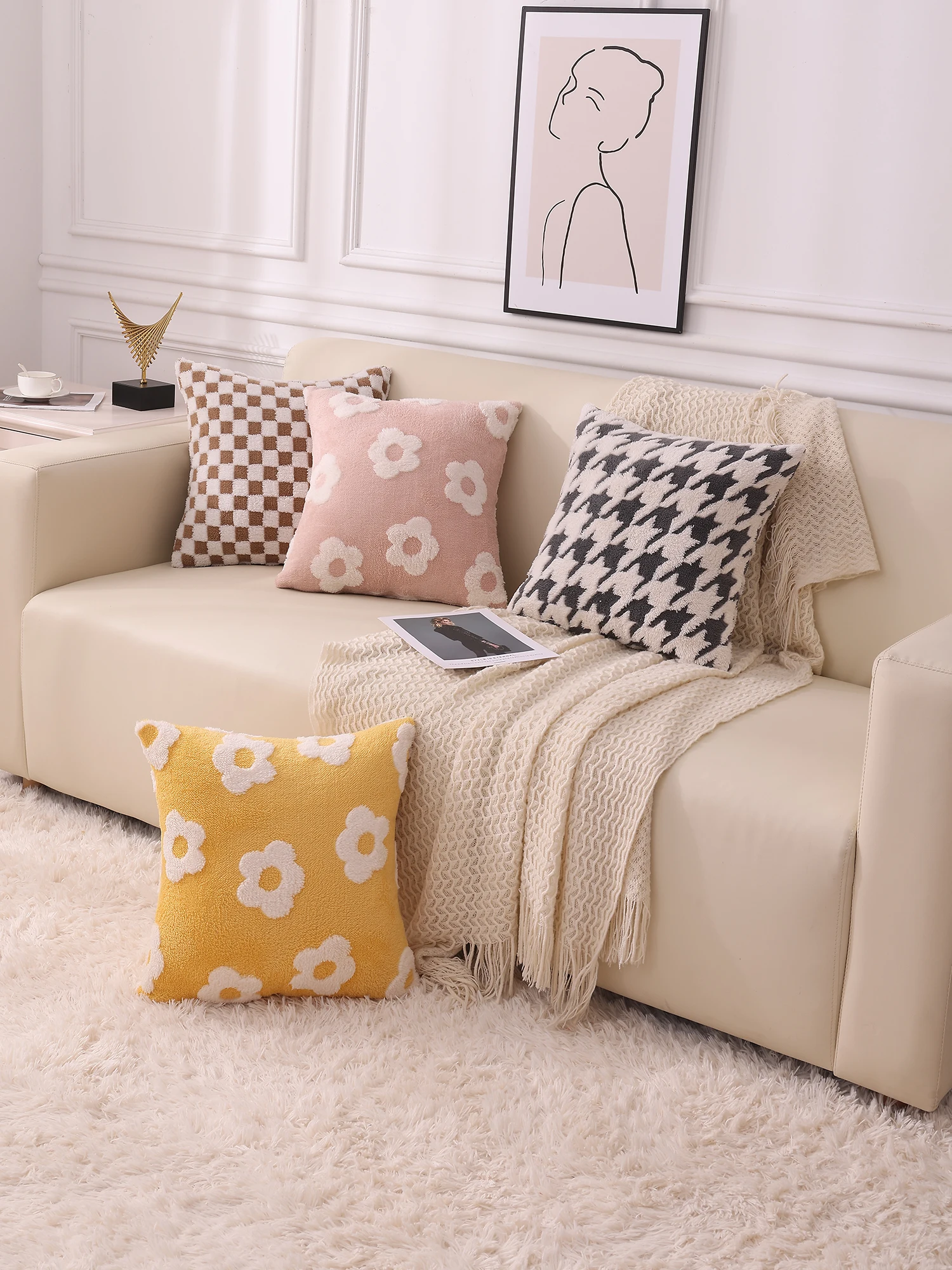1pc flower Pillowcase Light Luxury Pillowcase BackrestCushion Couple Pillow Living Room Sofa home decoration 18*18inch