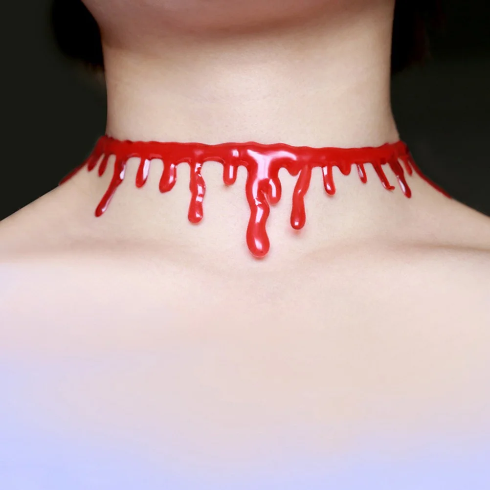 4Pcs Handmade Gothic Halloween Red Bloodstain Chains Unique Bloody Necklaces for Plays Party Theatrical Costume Jewelry