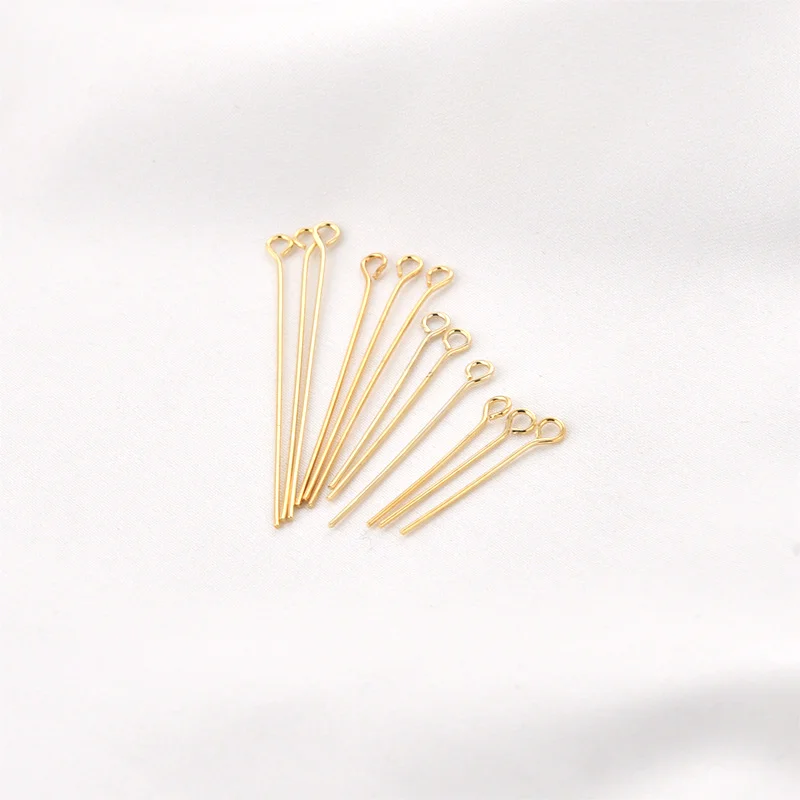 100 Pieces 14K Copper Plating Nine Character Needle Beaded Round Head Handmade DIY Hairpin Ornament Basic Accessories Materials