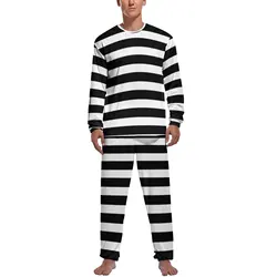 Classic Retro Striped Pajamas Spring Black White Stripes Halloween Casual Home Suit Men Graphic Long Sleeve Romantic Pajamas Set