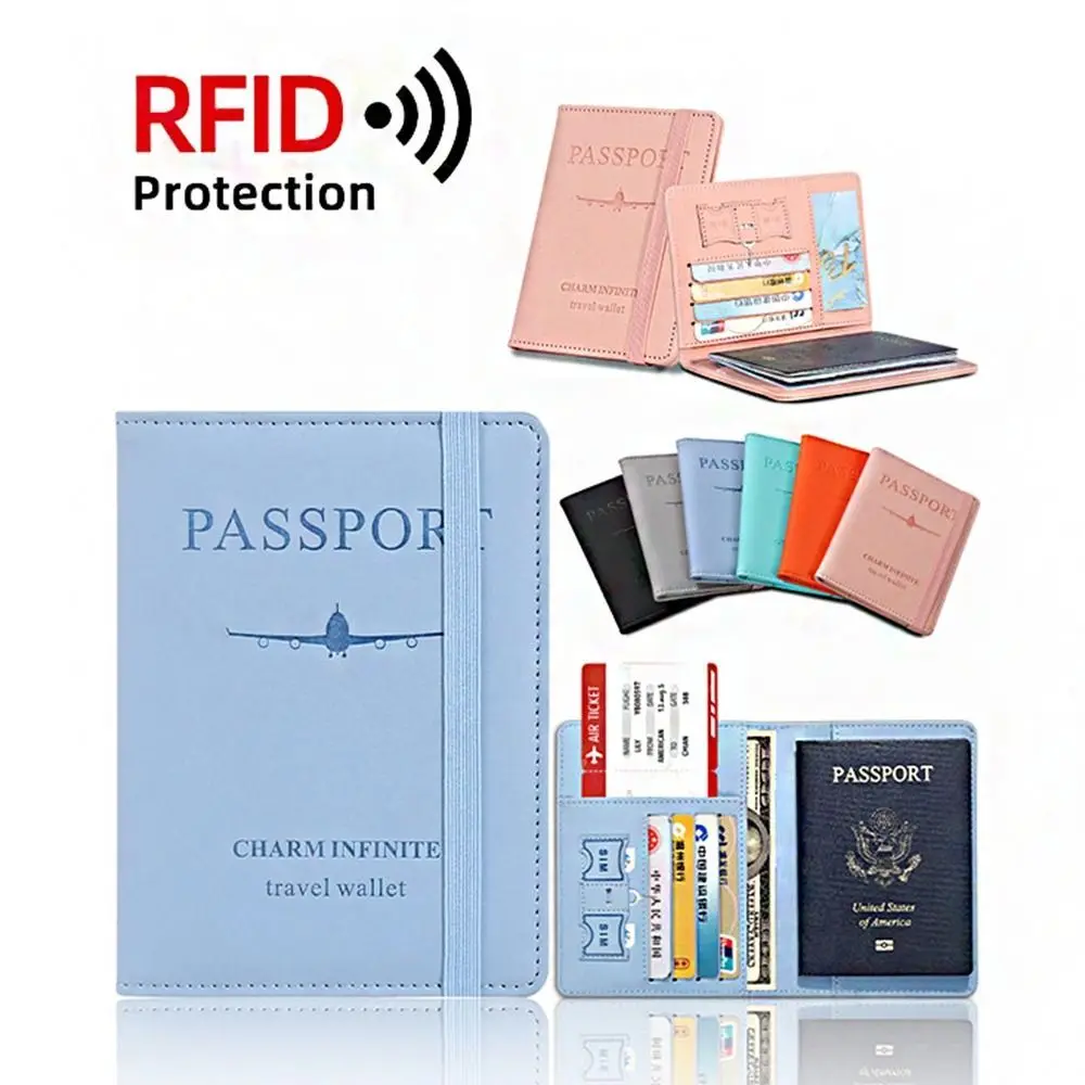 With RFID PU Leather Passport Holder Passport Package Certificate Storage Bag Passport Protective Cover Ticket Holder Card Case