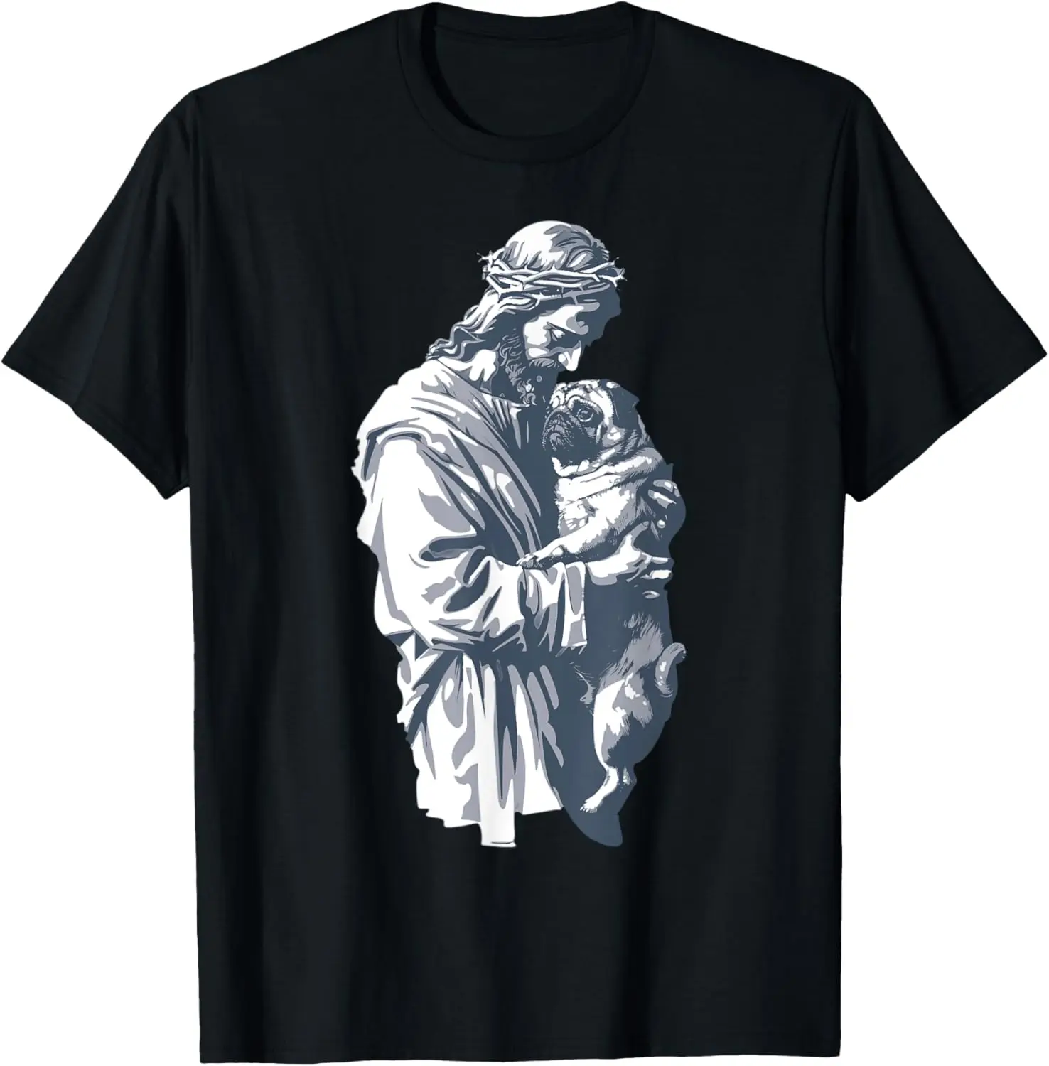 

Funny Vintage Jesus Holding Cute Pug Retro 90s Christian T-Shirt