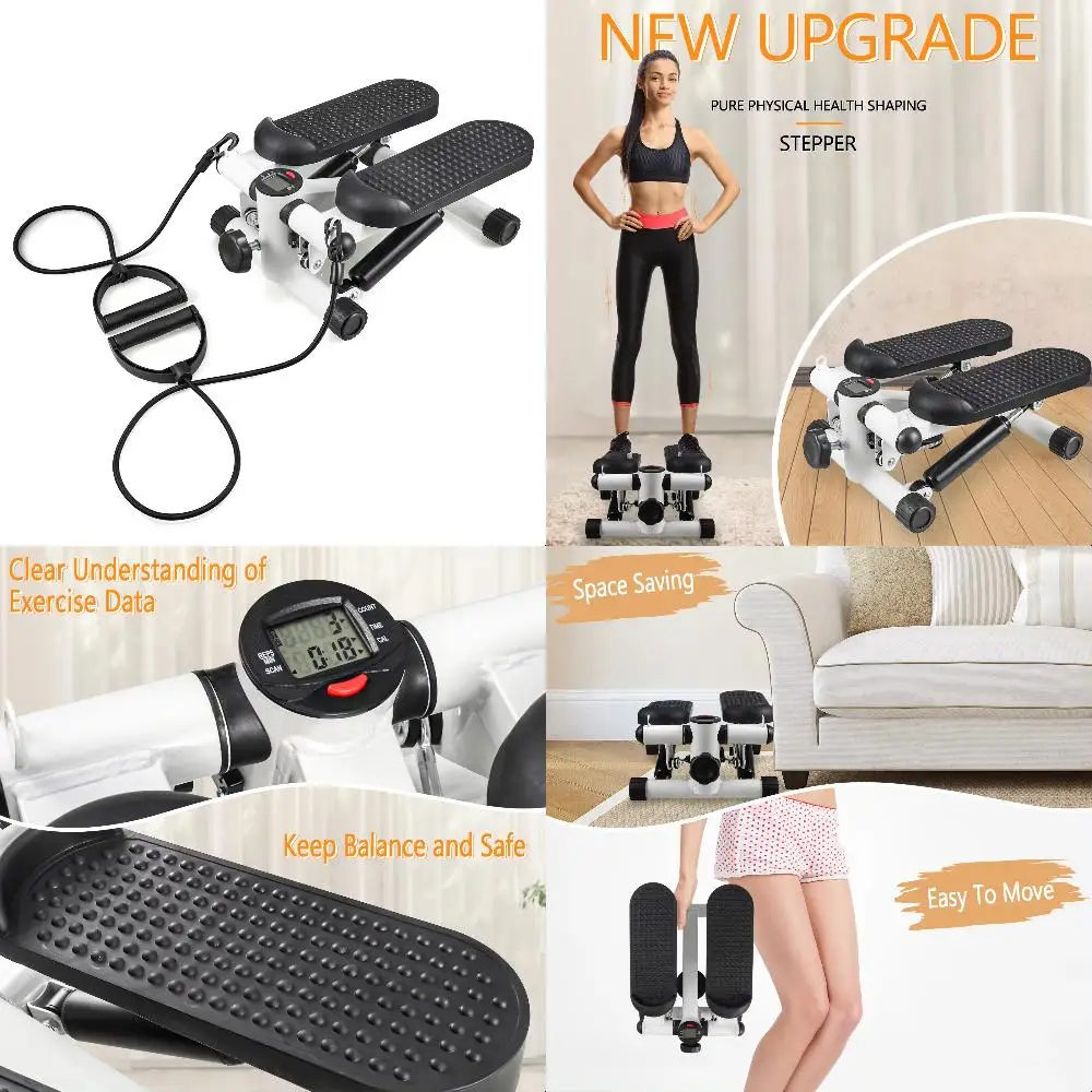 

New Mini Stepper Exercise Stair Stepper with Resistance Bands, Full Body Workout Stepper with Digital Monitor Workout Weight