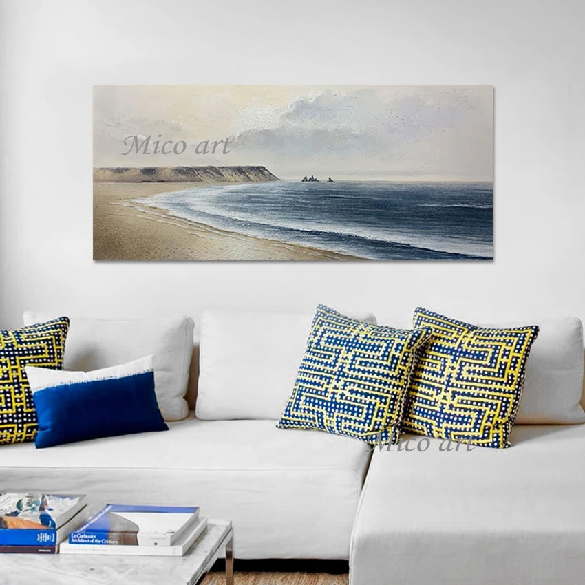 100% Hand-painted Seascapes Oil Painting Linen Canvas Wall Art Modern Pictures Frameless Beach Abstract Decorative Painting