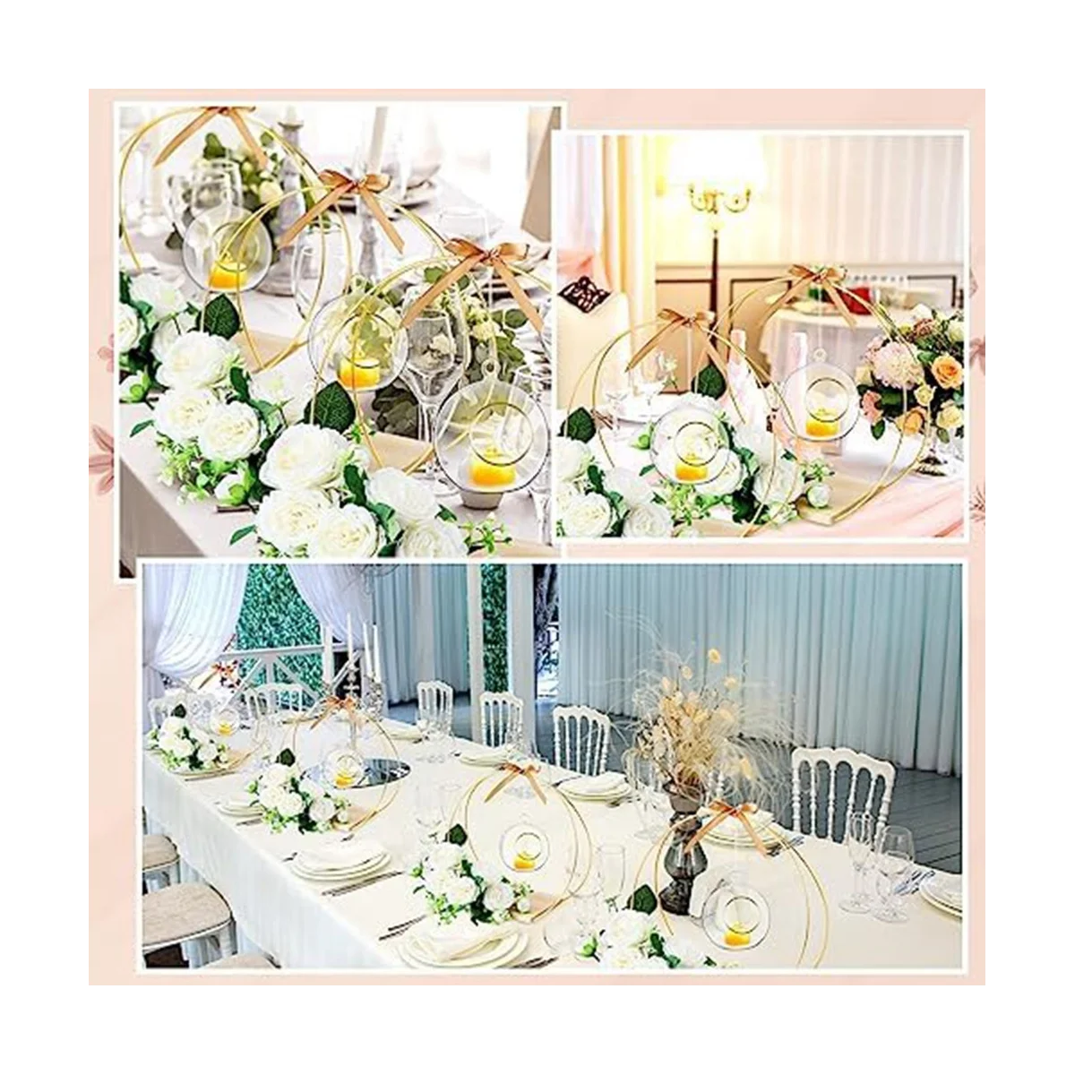 1 Sets Metal Floral Hoop Centerpiece with Stand 12 Inch Gold Floral Ring Wreath Hanging Candle Circle Centerpiece