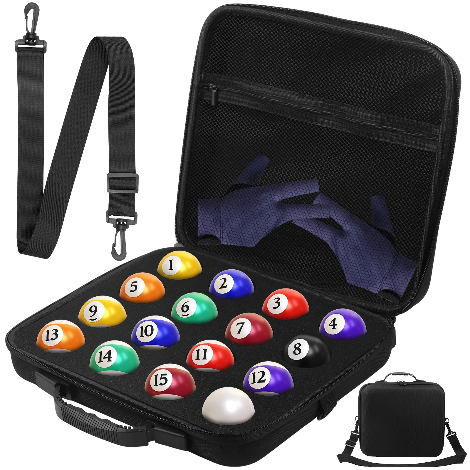 

16 Holes Billiard Balls Bag with Carry Handle and Shoulder Strap Pool Ball Storage Case Sponge Padded SnookerBilliard Organizer
