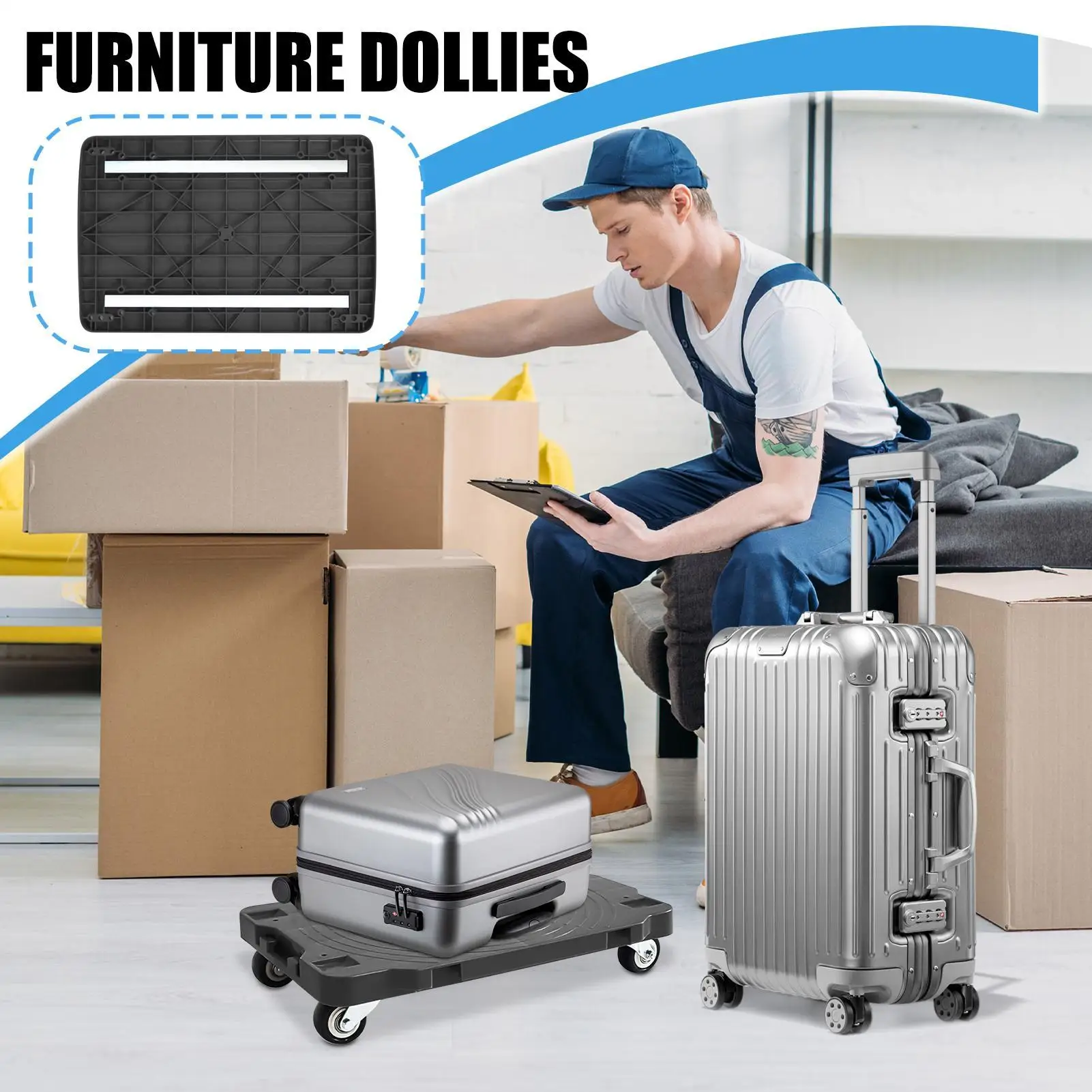 Moving Furniture Dolly Connectable 220 LBS Capacity Moving Dolly Heavy Duty 4 Wheel Moving Cart for Moving Heavy Furniture