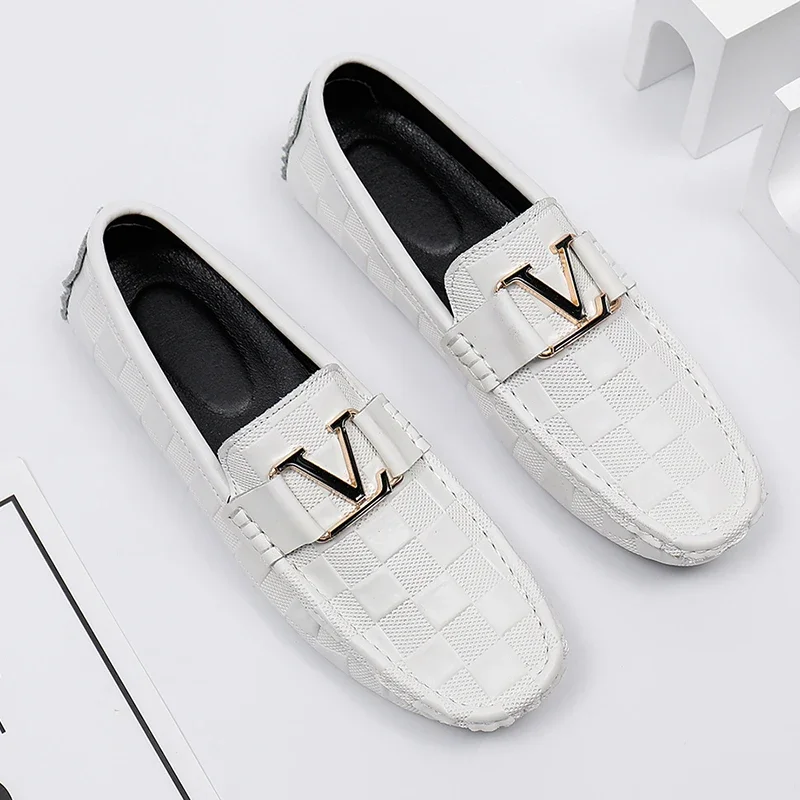 New Genuine Leather Mens Casual Shoes High Quality Brand Cowhide Leather Shoes Crocodile Pattern Loafers Moccasin Shoes for Men