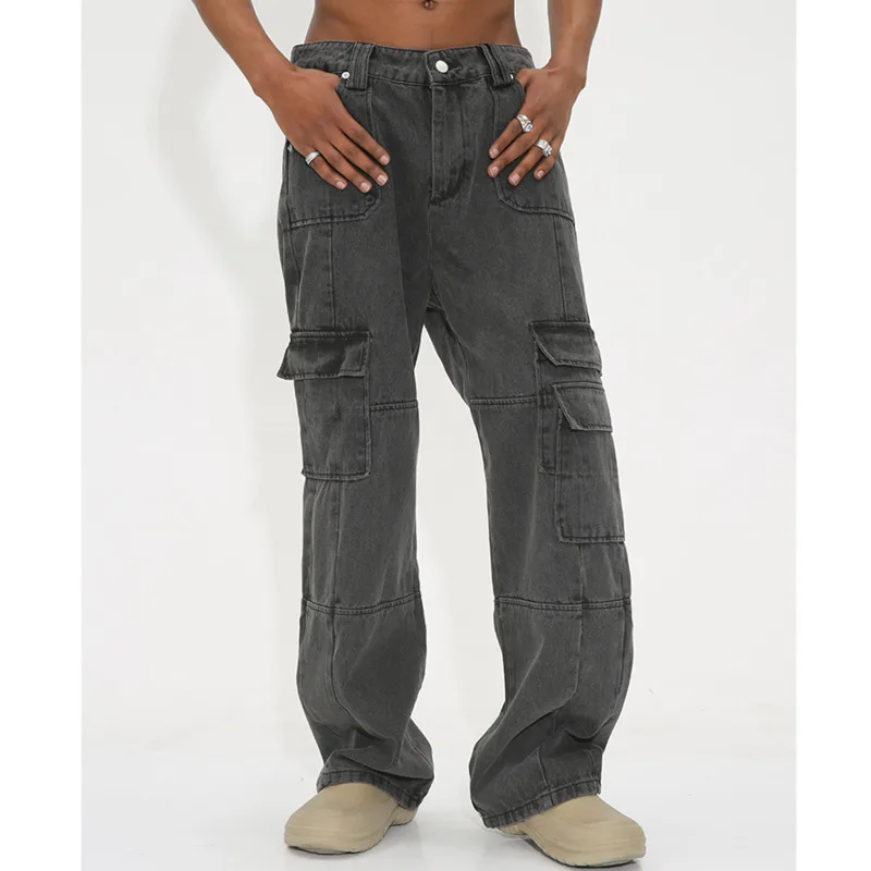 ملابس عمل عصرية شبابية للرجال من فور سيزونز، جينز واسع الساق، كاجوال للشارع الأمريكي القديم، متعدد الاستخدامات، فضفاض مستقيم #6
