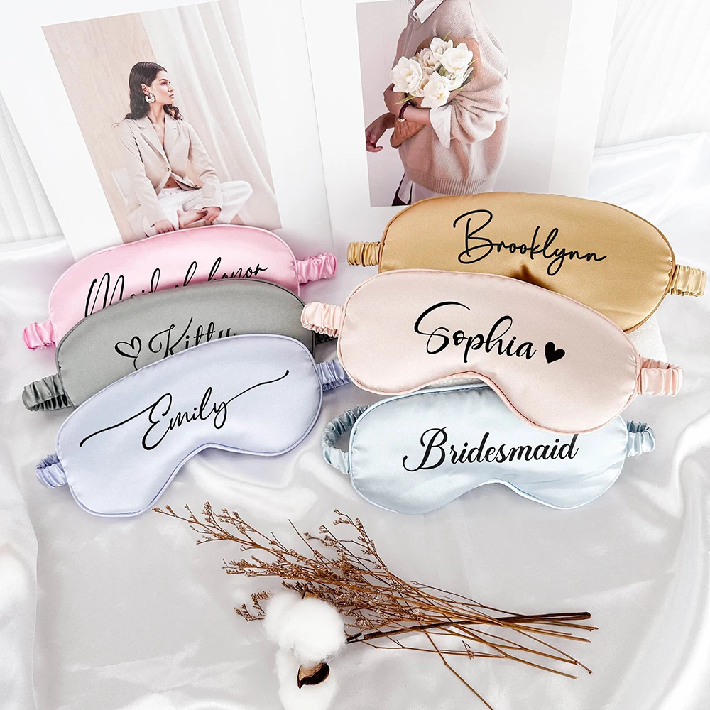 Custom Eye Mask with Satin Bag Bridal Shower Bridesmaid Gift Sleep Mask Set Hen Night Favors Personalized Gift for Her