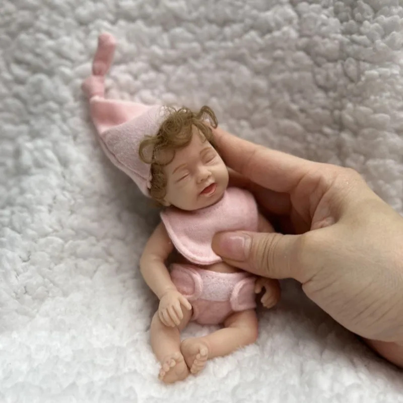 15cm Silicone Reborn Doll Cute Blonde Hair with Blue Eyes Palm Mini Doll Simulation Baby