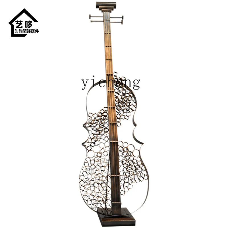 

ZK Home Neoclassical Musical Instrument Art Decorations Wrought Iron Metal Sculpture Large Violin Floor Ornaments