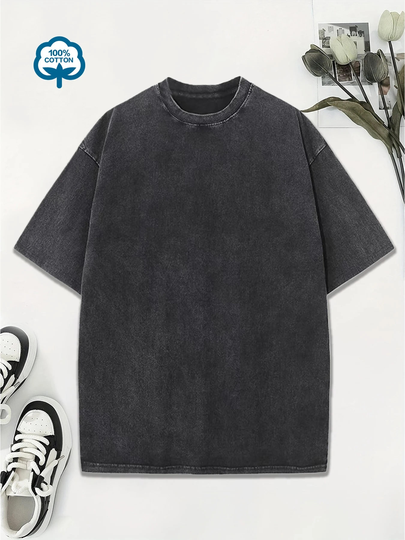 2025 ใหม่ล้างเสื้อยืดสีทึบชุดอินเทรนด์Streetแขนสั้นหลายสีกางเกงขาสั้นผ้าฝ้ายหลวมสบายกีฬากางเกงขาสั้น