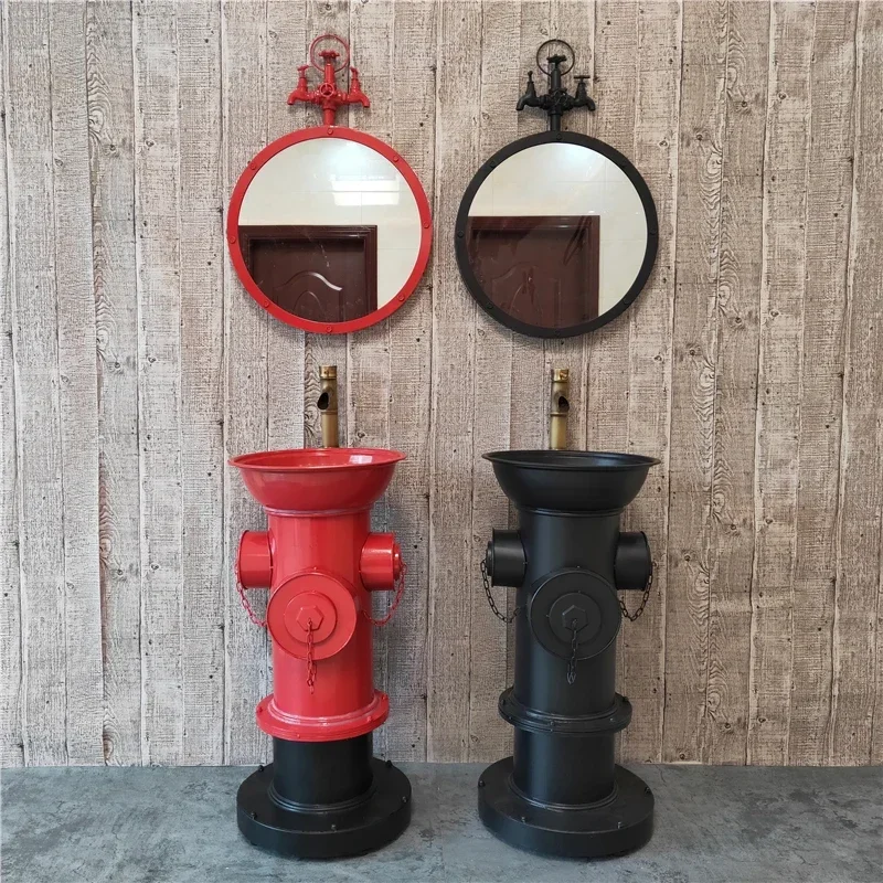 Iron Art Retro Integrated Floor standing Column Type Wash Sink Small Fire Hydrant Industrial Air Wash