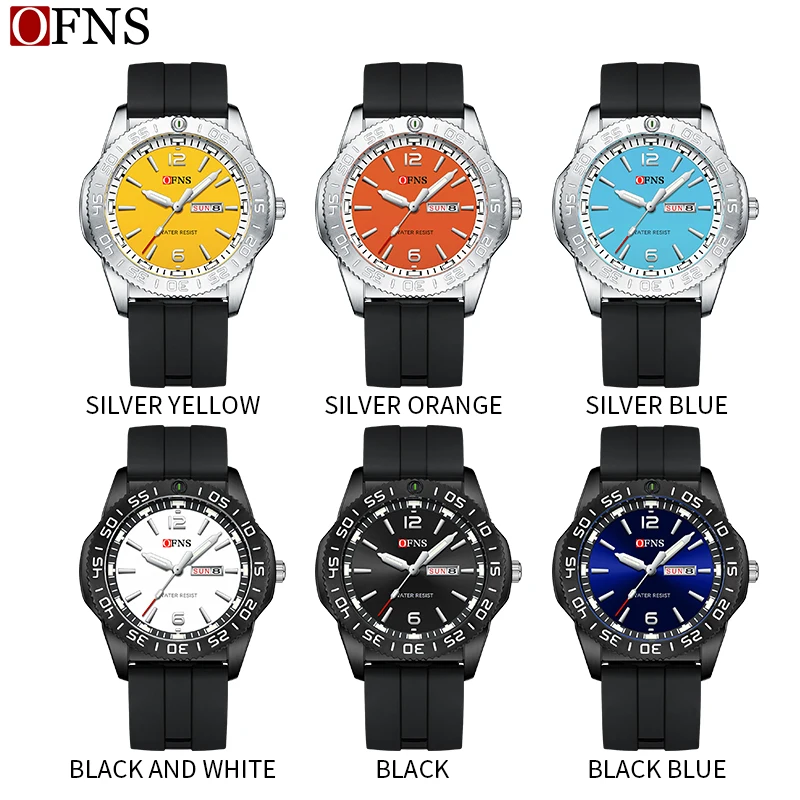 OFNS New Fashion Color Dial Men\'s Quartz Watch Outdoors Casual Waterproof Clock Silicone Sports Business Dress Men Watch Relogio