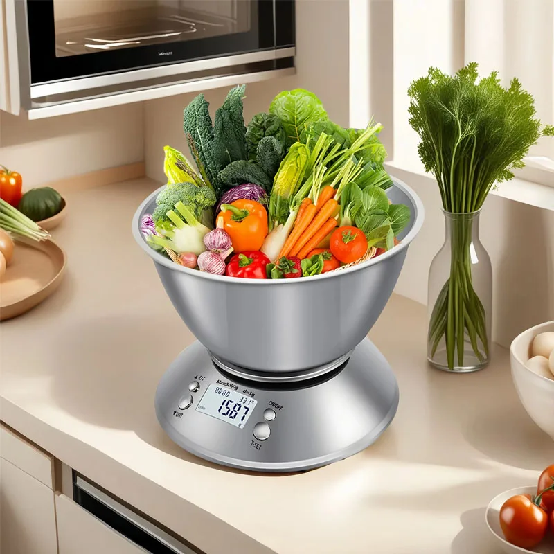 

Kitchen Food Scale Digital Weight in Grams and Ounces, Professional Stainless Steel Digital Kitchen Food Scale 11 Lbs/0.1 Oz, with Bowl, for Weight Loss, Dieting, Baking, Cooking