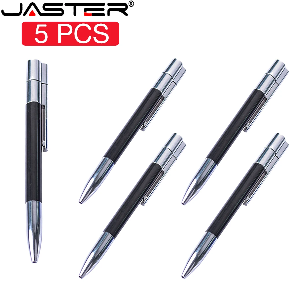 

JASTER 5 PCS LOT Ballpoint pen USB 2.0 flash drives 128GB Free logo Creative gift Memory stick 64GB Waterproof Pendrive 32GB