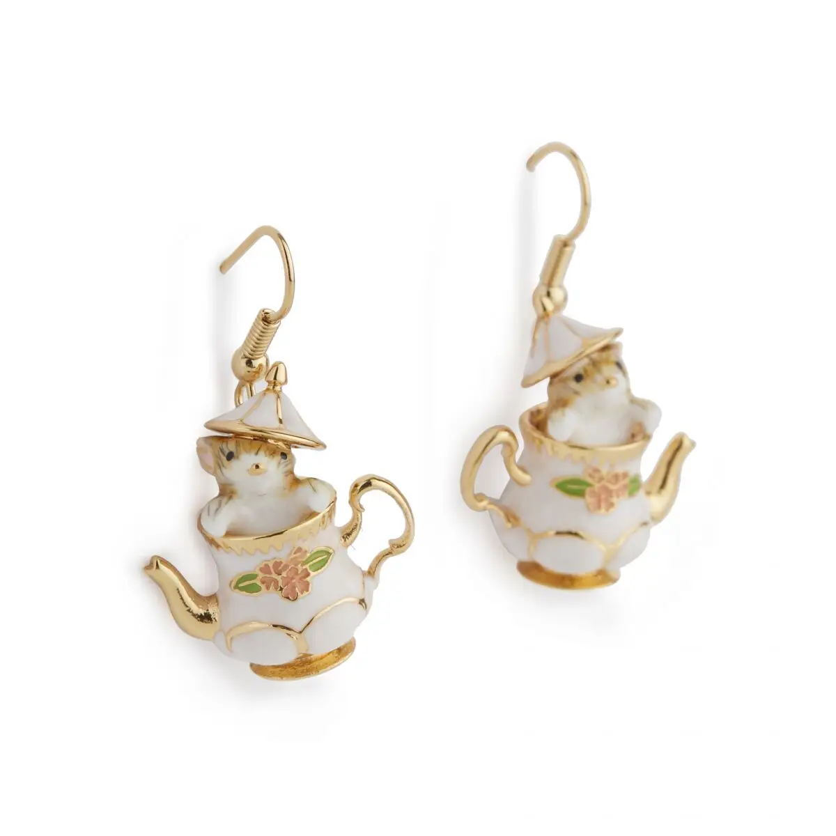 Hand-painted Enamel Cute Pet Fun Design Teapot and Mouse Simple Exquisite Earrings