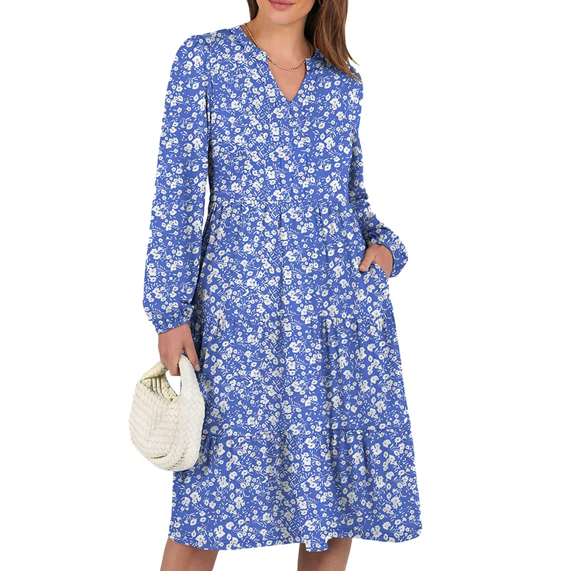 

2025 Spring Summer Bohemian Women’s Maxi Dresses Casual Full Sleeve Floral Pattern High Waist Flowy Beach Party Long Dresses