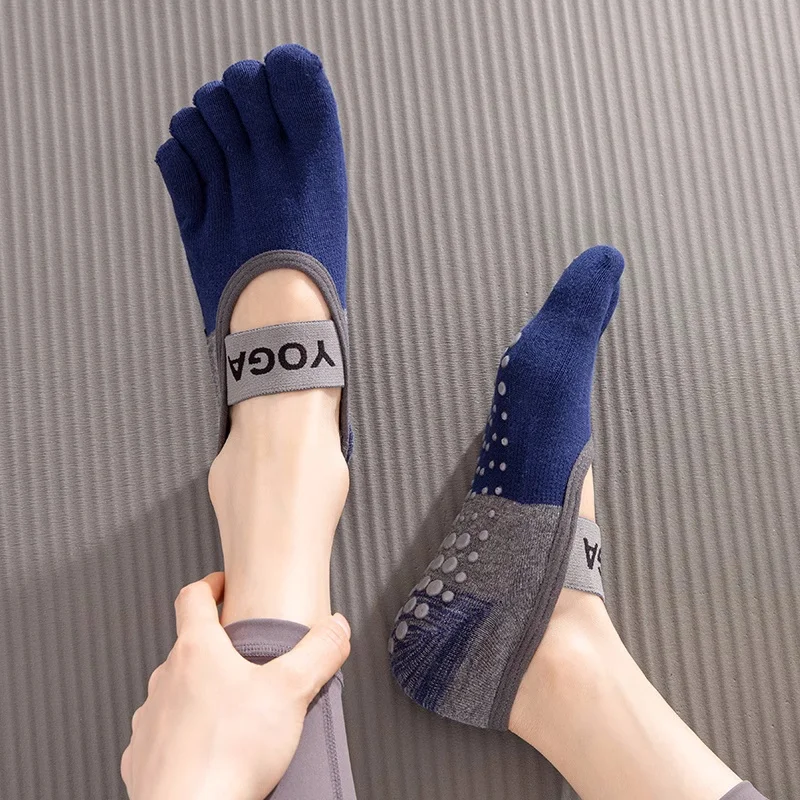 Damen atmungsaktive Yoga-Socken Silikon rutsch feste Fünf-Finger-Pilates-Socken für rücken freie Fitness-Ballett-Tanz-Baumwoll socken