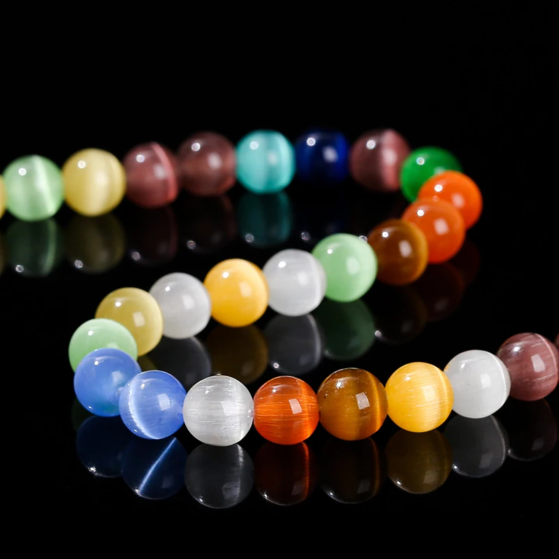 1 Strand 4 6 8 10mm Cat Eyes Stone Beads Multicolor Round Smooth Spacer Bead for Jewelry Making DIY Bracelet Necklace Accessory