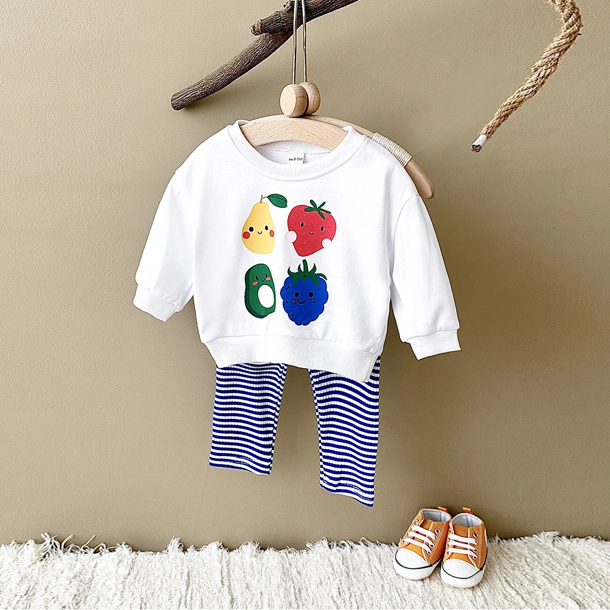 幼児男の子服幼児服セット春秋フルーツプリント長袖トレーナートップ-パンツ子供服-0-3y