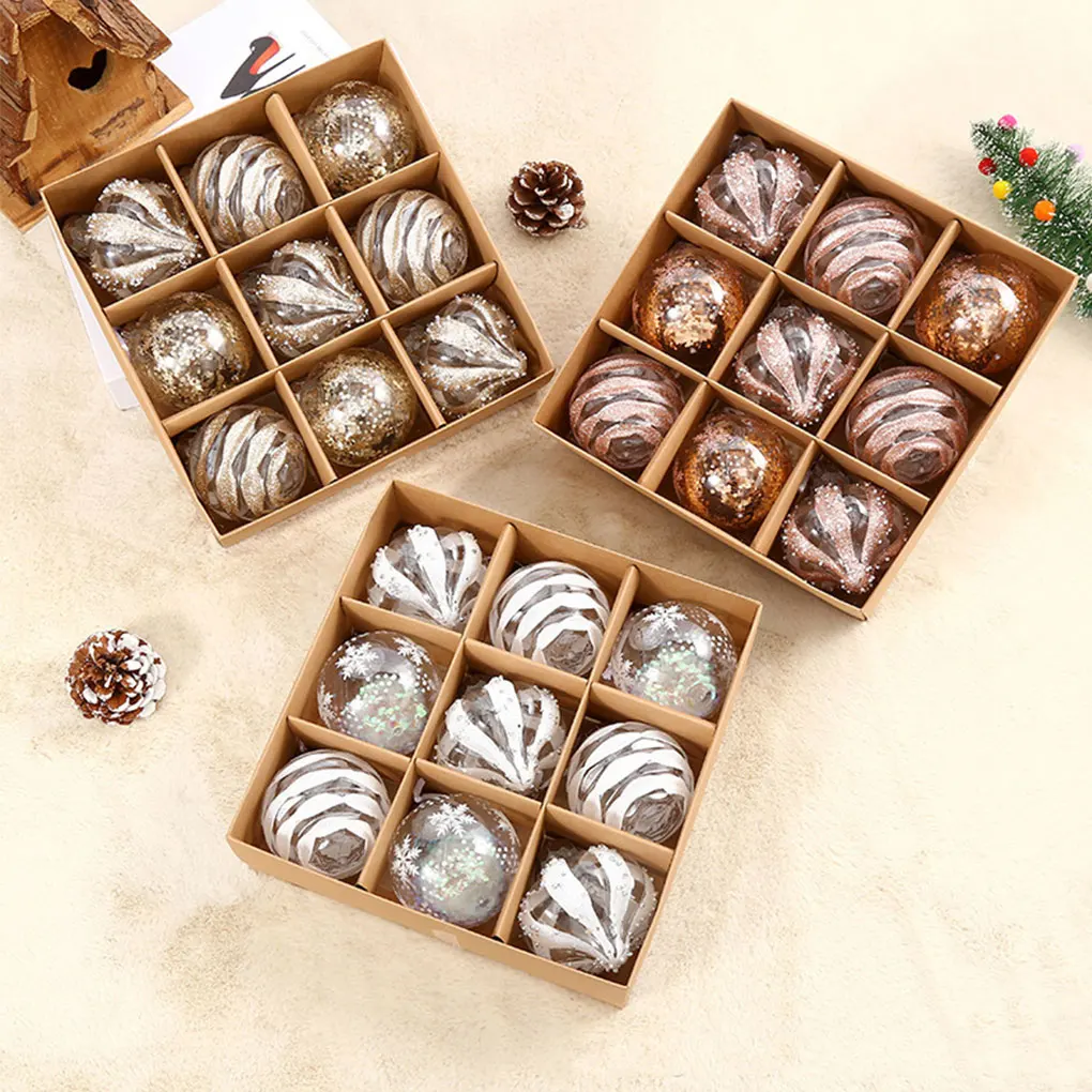 9pcs 8CM Christmas Balls Decorations Christmas Tree Ornaments Ball Hanging Pendants Home Party Decor 2024 New Year Navidad Decor