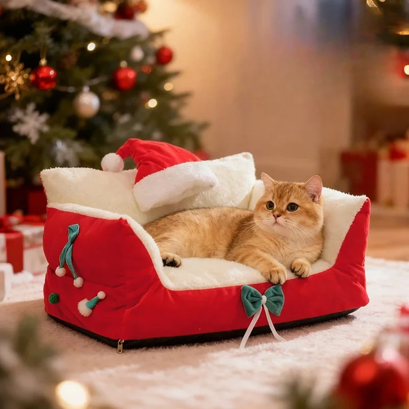 

Cute Cat Bed Winter Soft Comfortable Christmas Sofa Pet Bed Bottom Anti Slip Sofa Keep Warm Cats Dogs Nest Pet Accessories Gifts