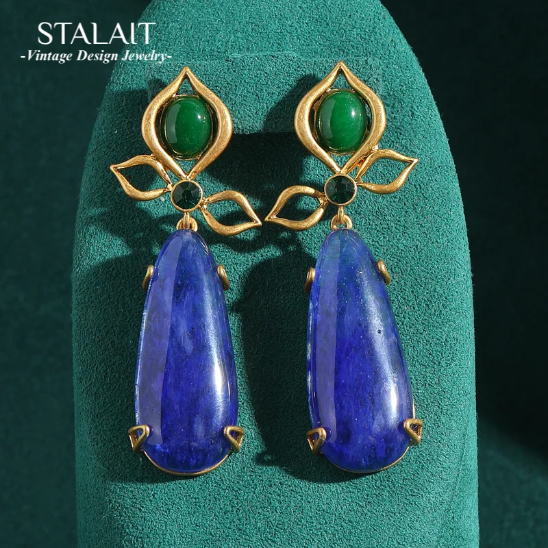 

Vintage Sapphire Blue Lapis Lazuli Drop Earrings Statement Woman 2025 Luxury Designer Brands Charm Antique Jewelry Accessories
