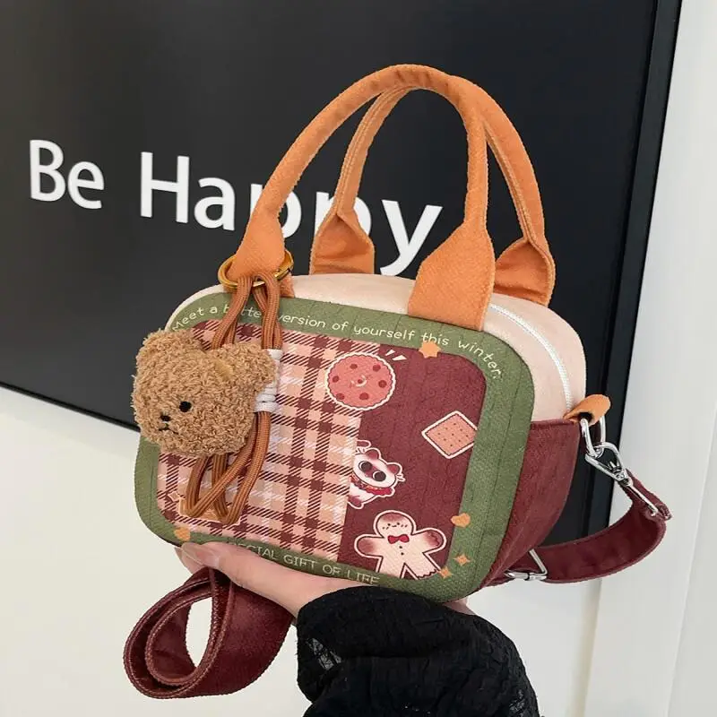 

Girl Shoulder Bag New Fashion Casual Canvas Large Capacity Exercise Button Crossbody Cute Environment Protection Storage Bag