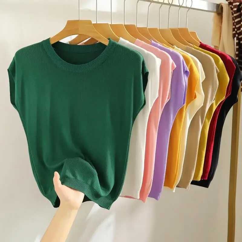 Fashion Women Clothing Solid Versatile Slim T-Shirt Summer Batwing Sleeve Round Neck Female Casual Knitted Thin Tops 2024