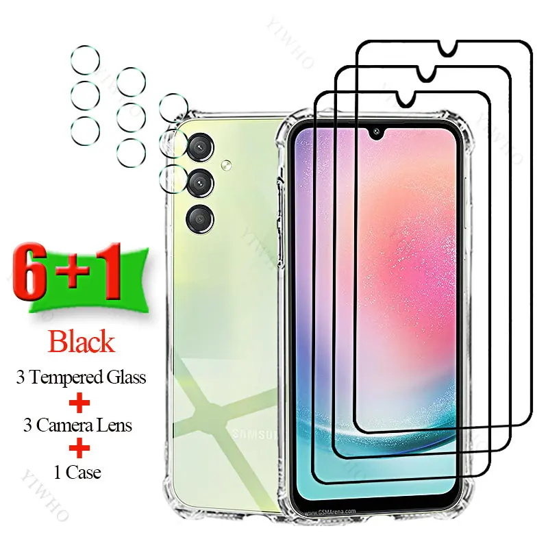 6+1 for Samsung Galaxy A24 A54 A34 A14 5G 4G Tempered Glass Screen Protector Clear Lens Soft Case for SumsungA 24 34 54 14 4g 5g