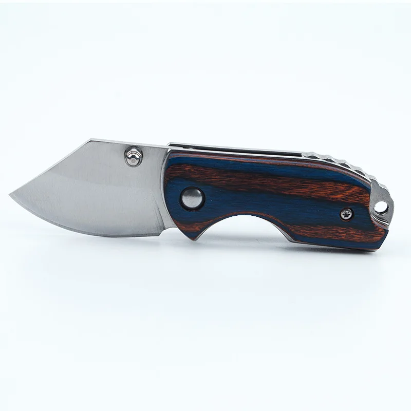 Colored Wood MINI Folding Knife High Hardness D2 Handle Express Pocket Knife EDC Outdoor Tool KeyPendant Knifves