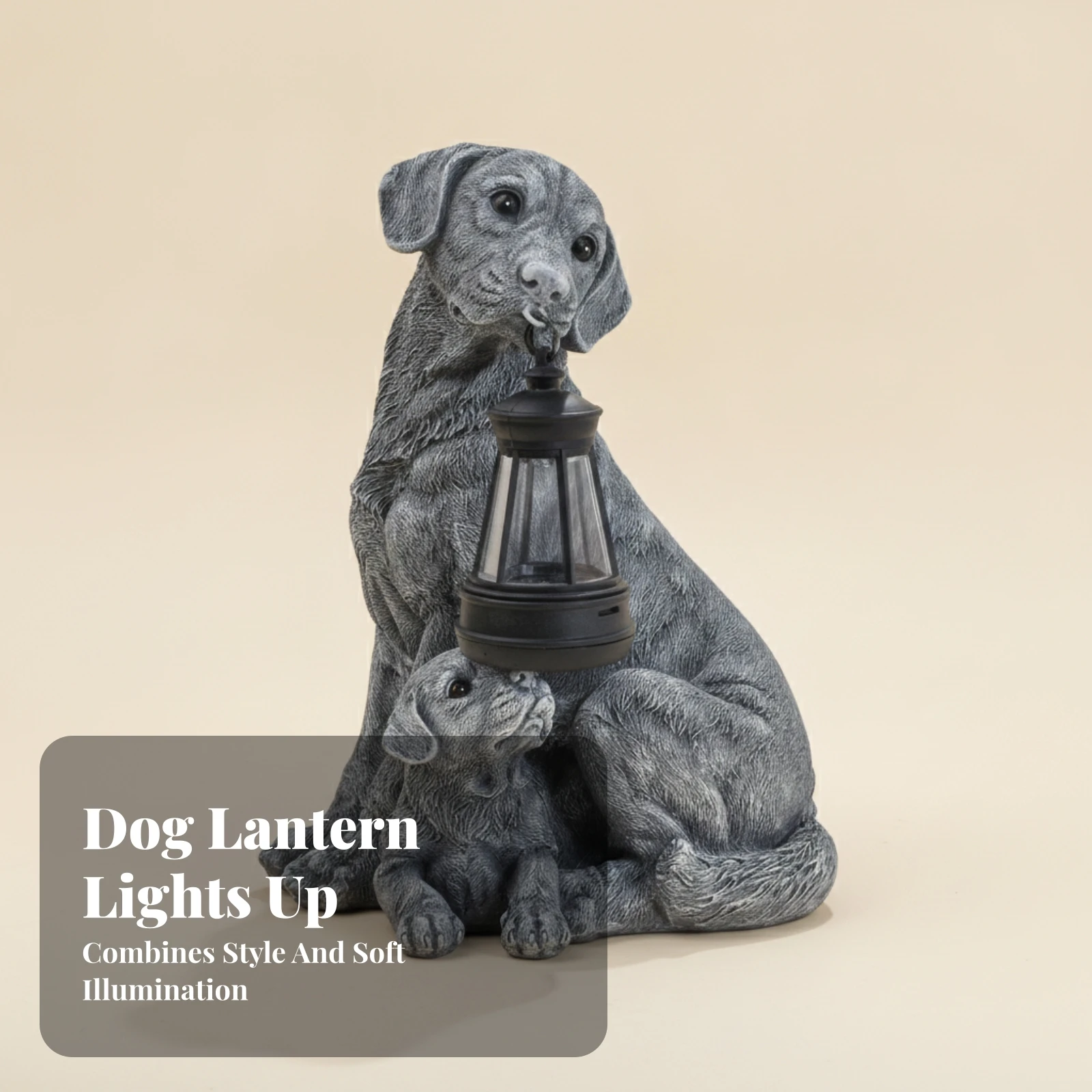 Cement-Gray Labrador Statue Solar Lantern Dog Statue for Garden