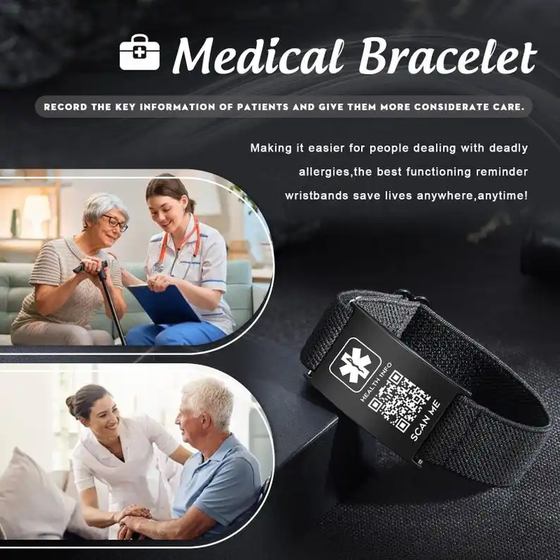Customized Engraved Medical Alert Bracelet Stainless Steel Emergency ID Plate for Diabetic Type 1 Type 2 Allergy ICE Contact