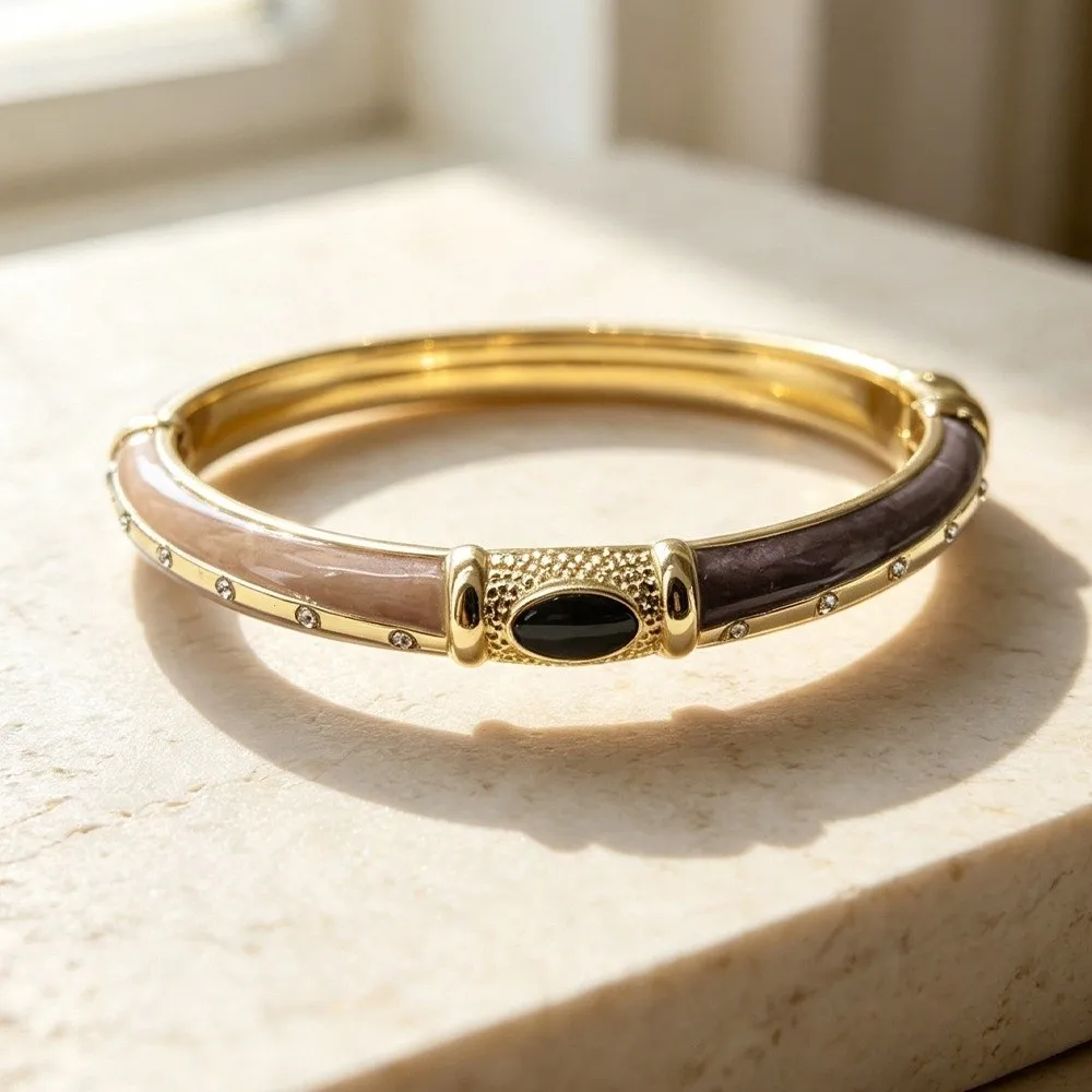 Splicing Color Block Rhinestone Bangle Inlaid Rhinestone New Design Enamel Bangle All-match Drip Oil Craft