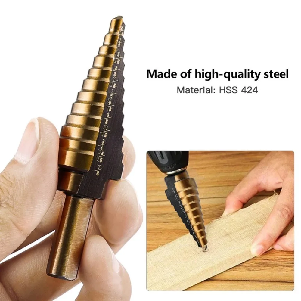 

Krachtige 5pcs Bearing Steel Step Drill Bit Set Imperial Inch Electroplated Metal Hole Cutter with Aluminum Case