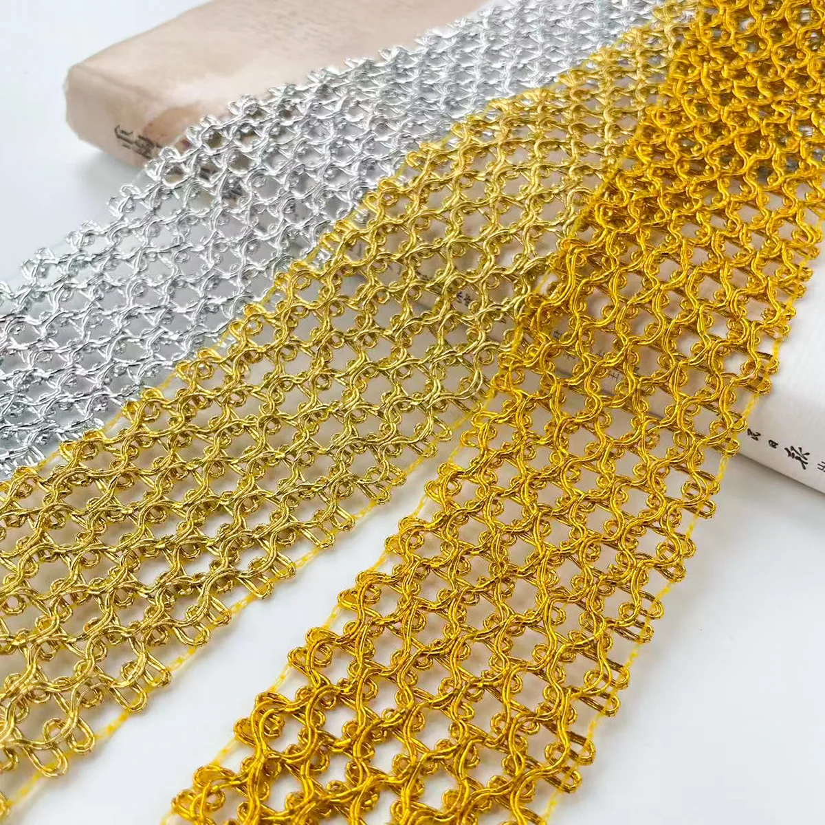 5cm Gold Silver Cut Out Wide Lace Performance Clothing Belt Decorative Accessories Webbing 3m