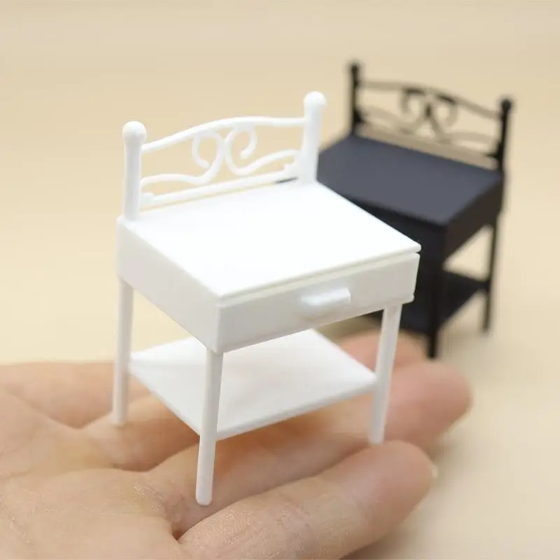 Dollhouse Mini Nightstand Bedside Table Realistic Bedroom Furniture Set for DIY Crafts Room Play Decor