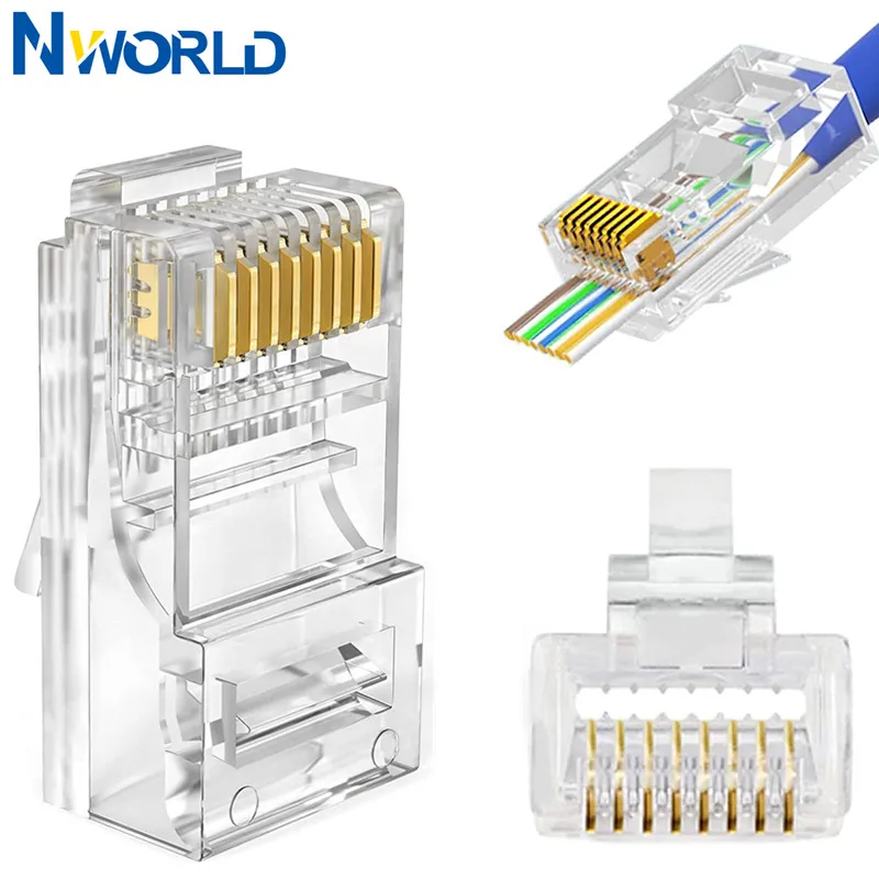 

100 шт. коннекторы разъемов RJ45, разъем Ethernet, позолоченный модульный разъем 8P8C, кабельные головки для сети CAT5 LAN