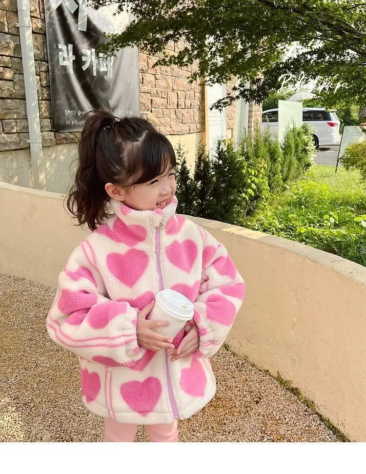 Girls Plush Jacket 2024 New Baby Girl Winter Cotton Jacket Stylish Little Girl Korean Thick and Loose Plush Coat Trend