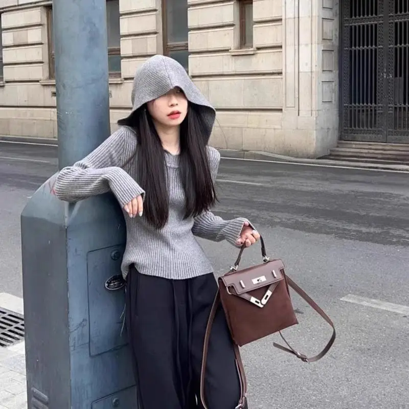 

Sweaters Jumpers Pullovers Woman Top Collared Knit Sexy Pattern BF Y2K Business Meeting Professional Modern Simple Autumn Solid