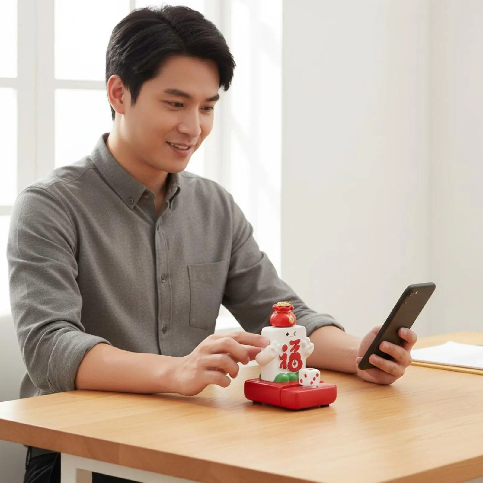 Resin Smartphone Holder with Spinning Ornament for Relaxing Desktop Decor