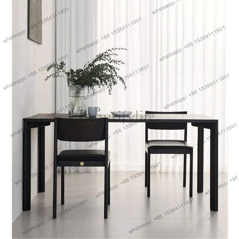 Black Solid Wood Dining Table Modern Simple Light Luxury Rectangular Dining Table Small Apartment Furniture Desk Tea Table