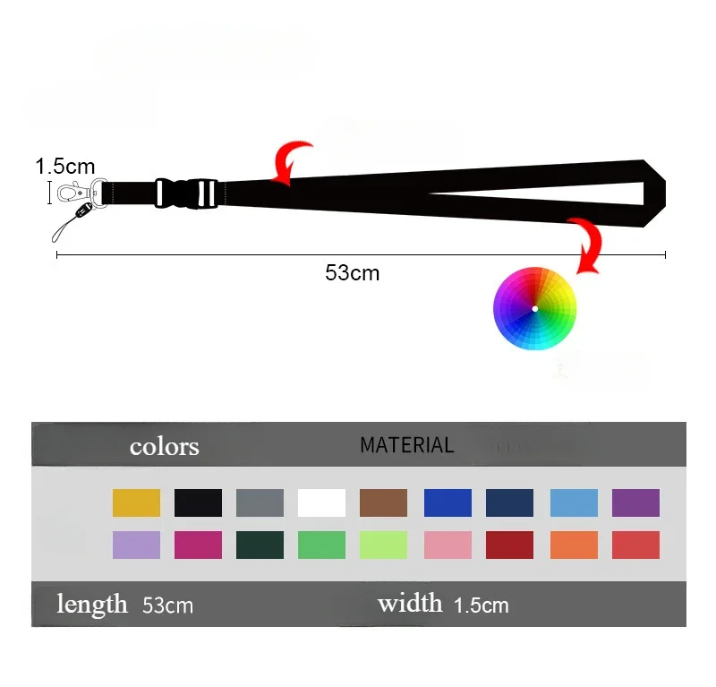 50pcs Free Custom colorful Logo Safety Hanging Neck Lanyard Keychain Straps for Phone Strap ID Card Badge Holder Rope 2cm Width
