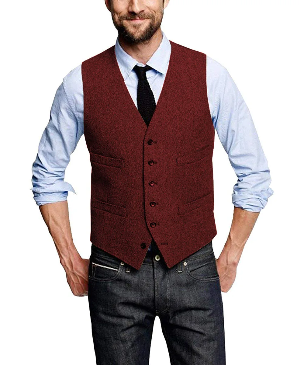 Herren anzug Weste Slim Fit V-Ausschnitt Woll spleiß westen Fischgräten muster Steampunk Weste Business Groom smen Anzug Weste