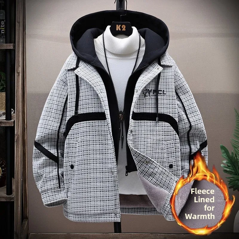 

2025 New Autumn Winter Hooded Jaet Thiened Fce Men's Cool Trendy Teenage Student Outerwear Warm Long Sve Zipper